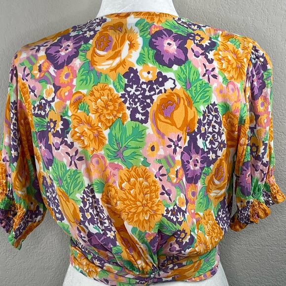 Faithfull the Brand Revolve La Colle Multi Purple Floral Wrap Crop Top 8 - Picture 7 of 11
